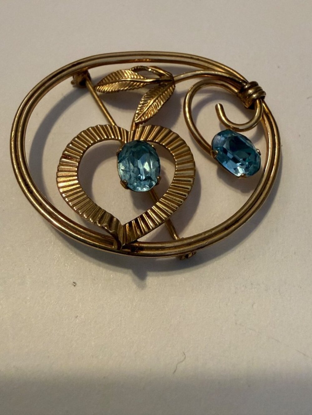 Vintage VAN DELL 1/20 12K Gold-Filled Aqua Floral & Leaf Pendant